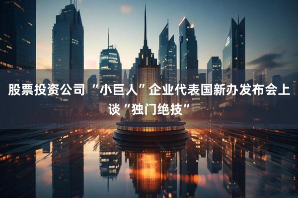 股票投资公司 “小巨人”企业代表国新办发布会上谈“独门绝技”